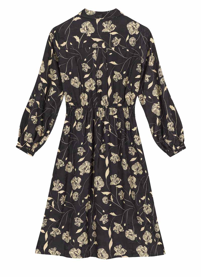 knee length dresses for ladies Midi Shirt Dress in Black Floral Print main image 1