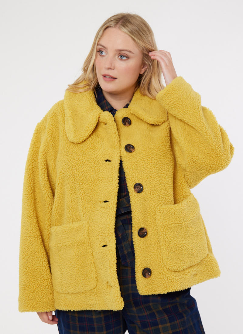 Penelope Teddy Bear Fleece Coat - Mustard - Large (UK 16-18)