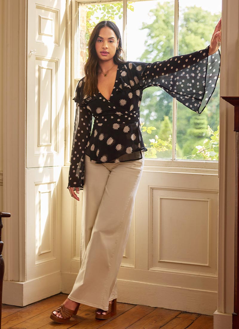 Celia Birtwell X Joanie - Petite Daisy Flared Sleeve Ruffle Neck