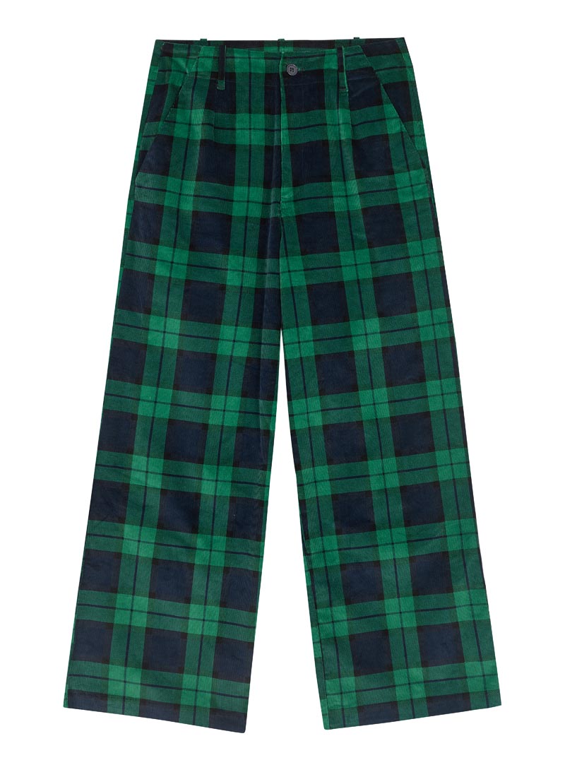 Pip Check Print Corduroy Wide Leg Trousers - Model Front