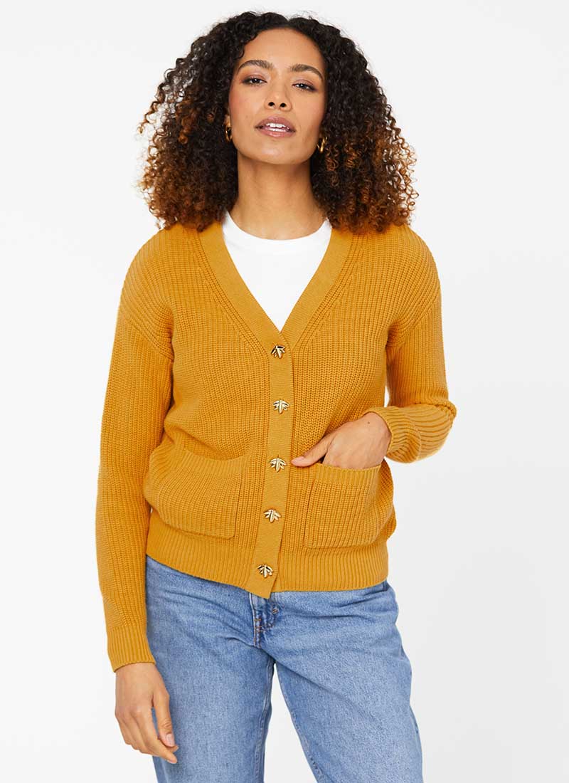 Piper Bee Button Cardigan - Mustard