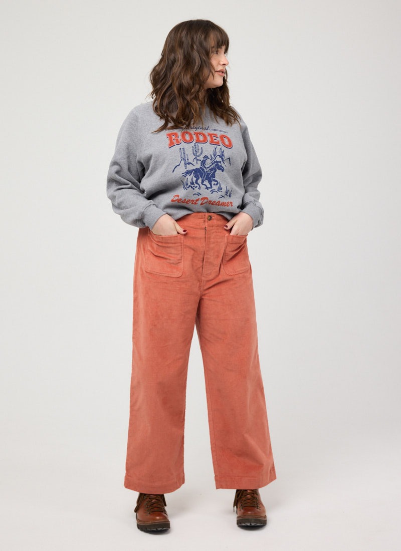 Pippa High Waist Wide Leg Corduroy Trousers - Rust  - Model Front