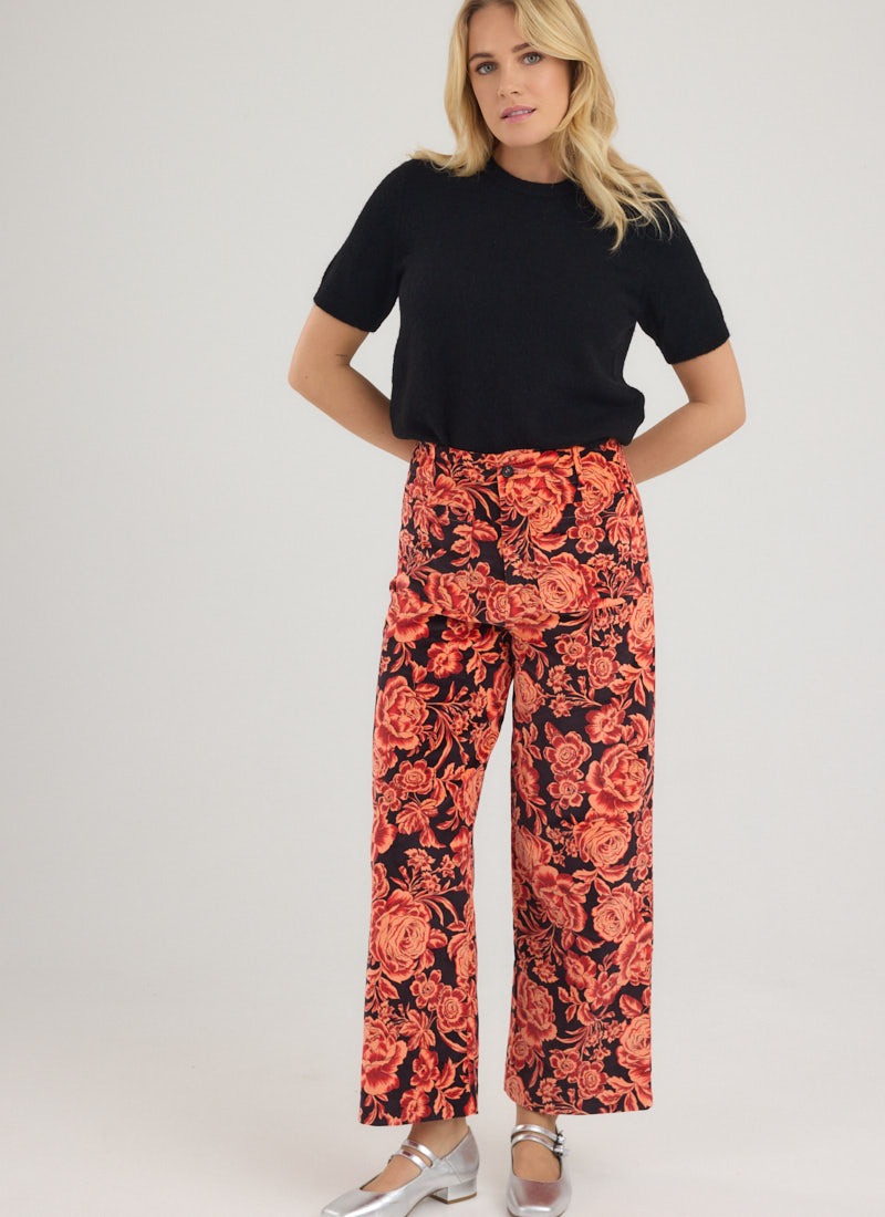 Pippa Blooming Floral Print High Waist Corduroy Trousers - Model Front