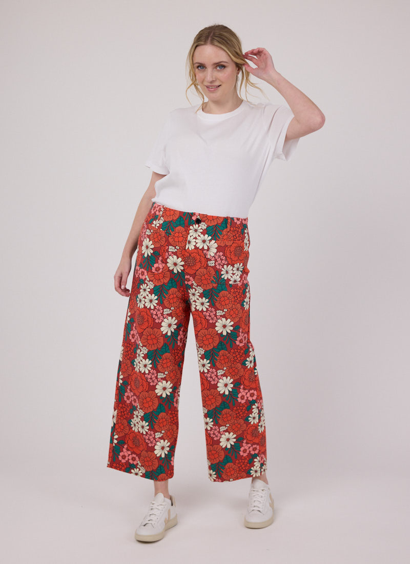 Pippa Vintage Floral Print High Waist Trousers - Model Front 
