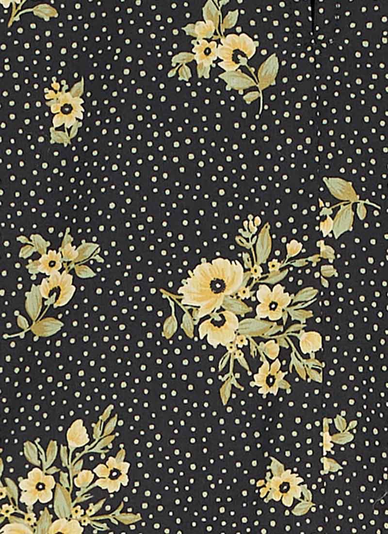 Priya Black Floral Print Puff Sleeve Midi Dress