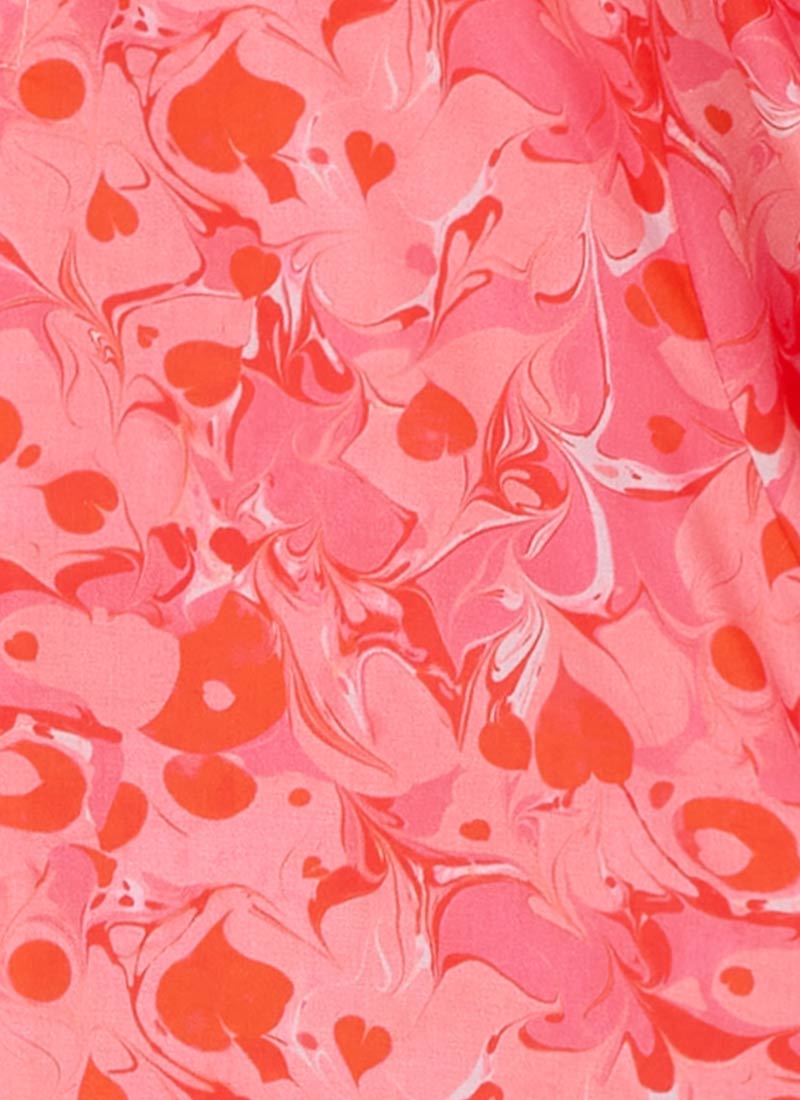 Zeena X Joanie - Priya Pink Heart Marble Print Puff Sleeve Midi Dress