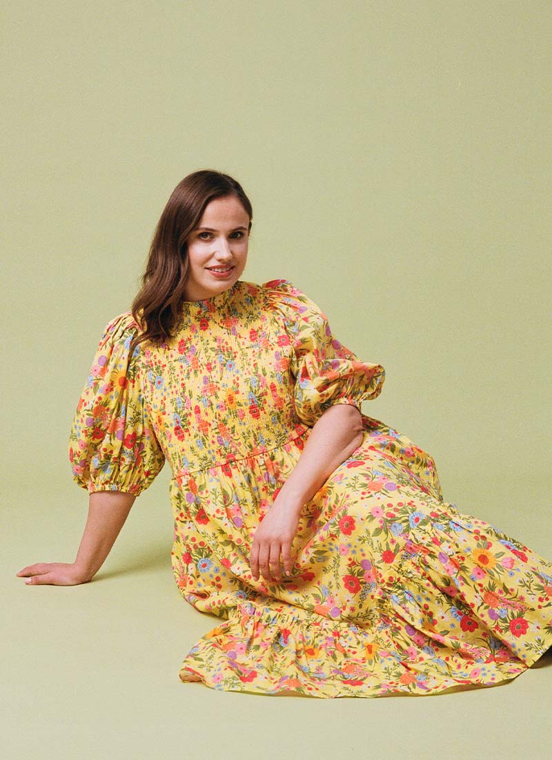 Priya Wildflower Print Puff Sleeve Midi Dress | Vintage-Inspired