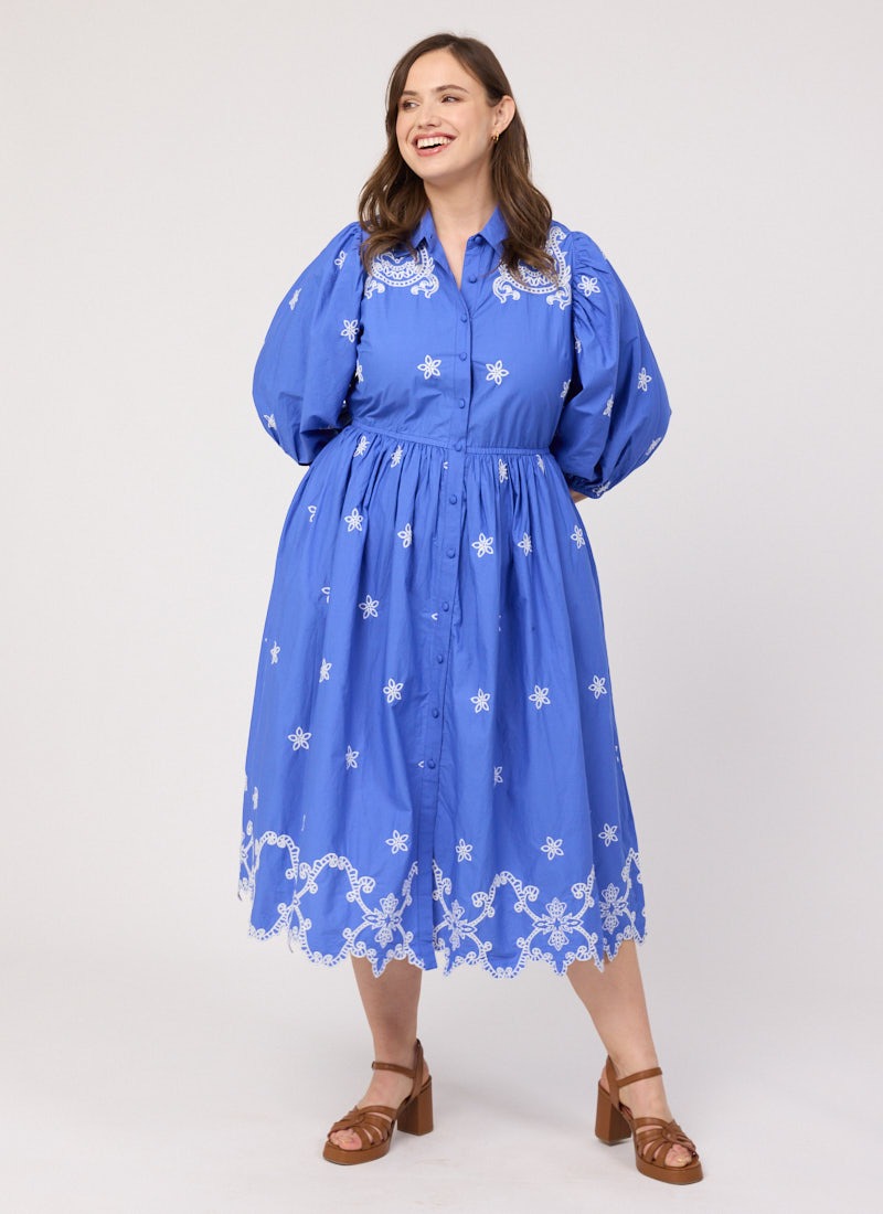 princess polly baby blue dress Chloé Embroidered Denim Shirt Dress In Blue - 40% Off main image 1