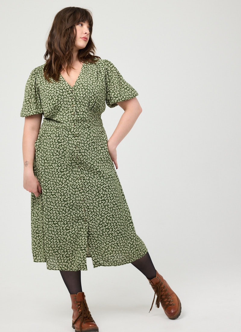 Rebecca Sage Floral Print Puff Sleeve Midi Dress | Vintage-Inspired V-Neck Shirt Dress | Joanie Rebecca Sage Floral Print Puff Sleeve Midi Dress | Vintage-Inspired V-Neck Shirt Dress | Joanie