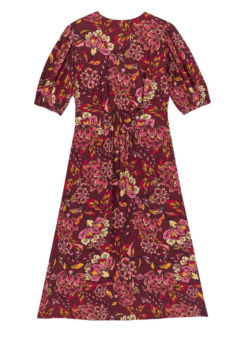 Rebecca Burgundy Floral Print Puff Sleeve Midi Dress Rebecca Burgundy Floral Print Puff Sleeve Midi Dress