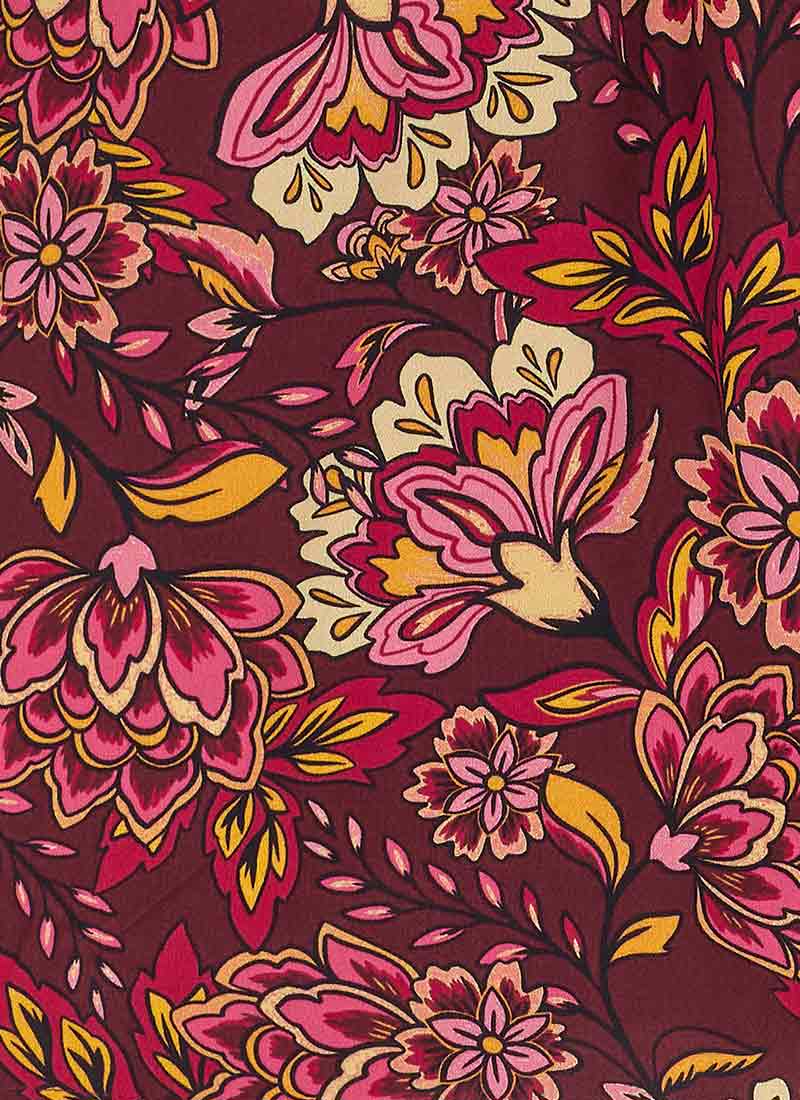 Rebecca Burgundy Floral Print Puff Sleeve Midi Dress