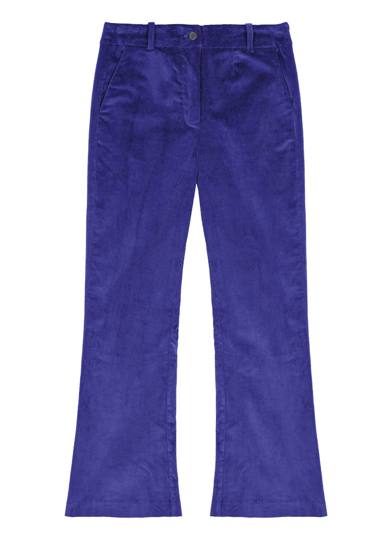Richmond Corduroy Flared Trousers - Indigo - Annie Corduroy Waistcoat - Indigo - Model Front Full Length
 