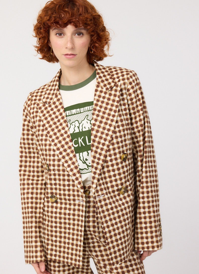 Richy Gingham Soft Tailored Blazer - Brown - Model Front