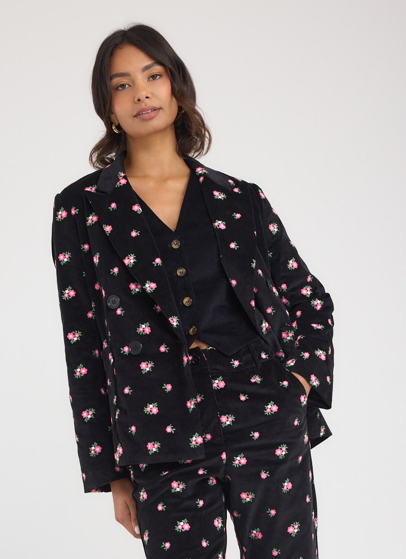 Richy Floral Embroidered Corduroy Tailored Blazer