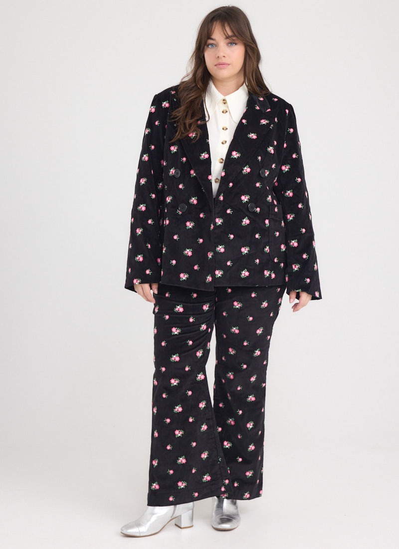 Richmond Floral Embroidered Flared Corduroy Trousers