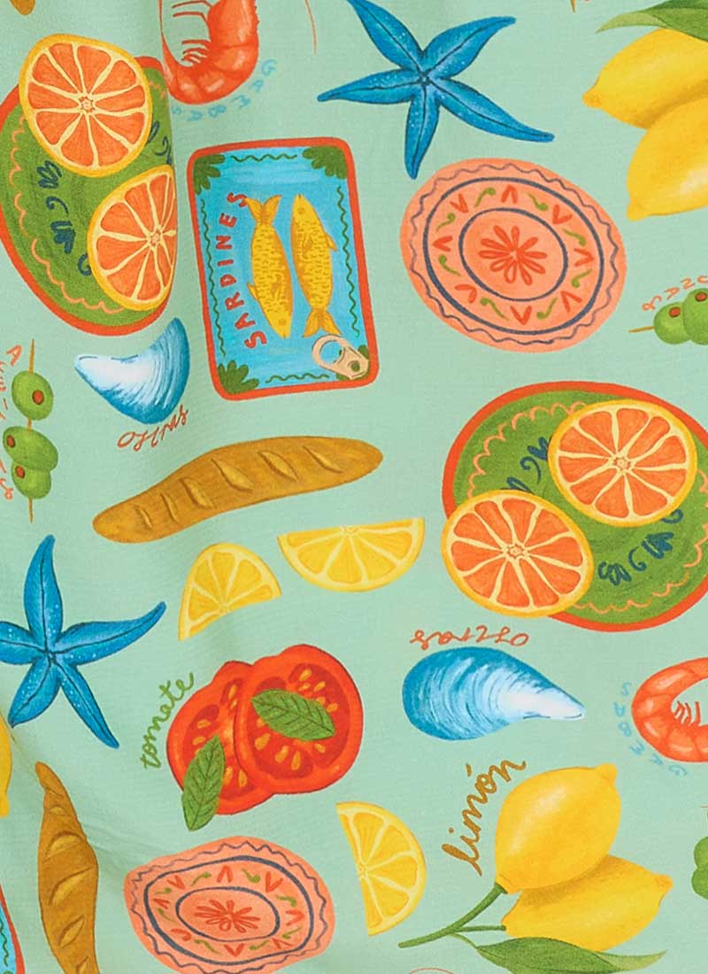 Roberta Tapas Print Midaxi Tea Dress