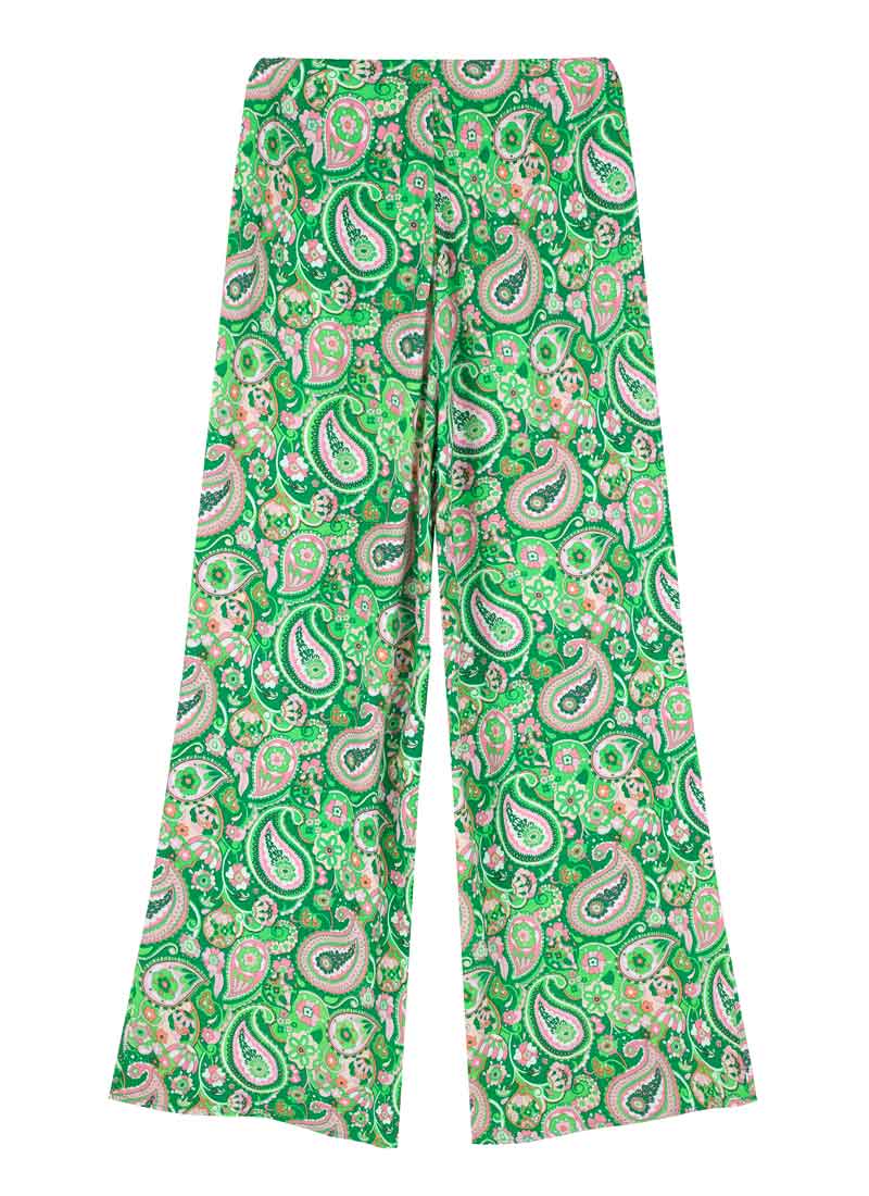 Romily Green Paisley Print Wide Leg Trousers | Vintage