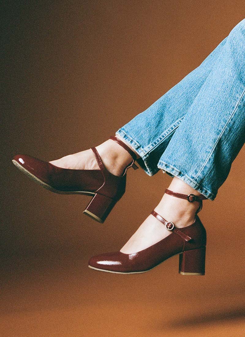 【COLOR iN ID】Eyelet Mary Jane Shoes Faro 4277 classic Mary Jane red patent leather natural color