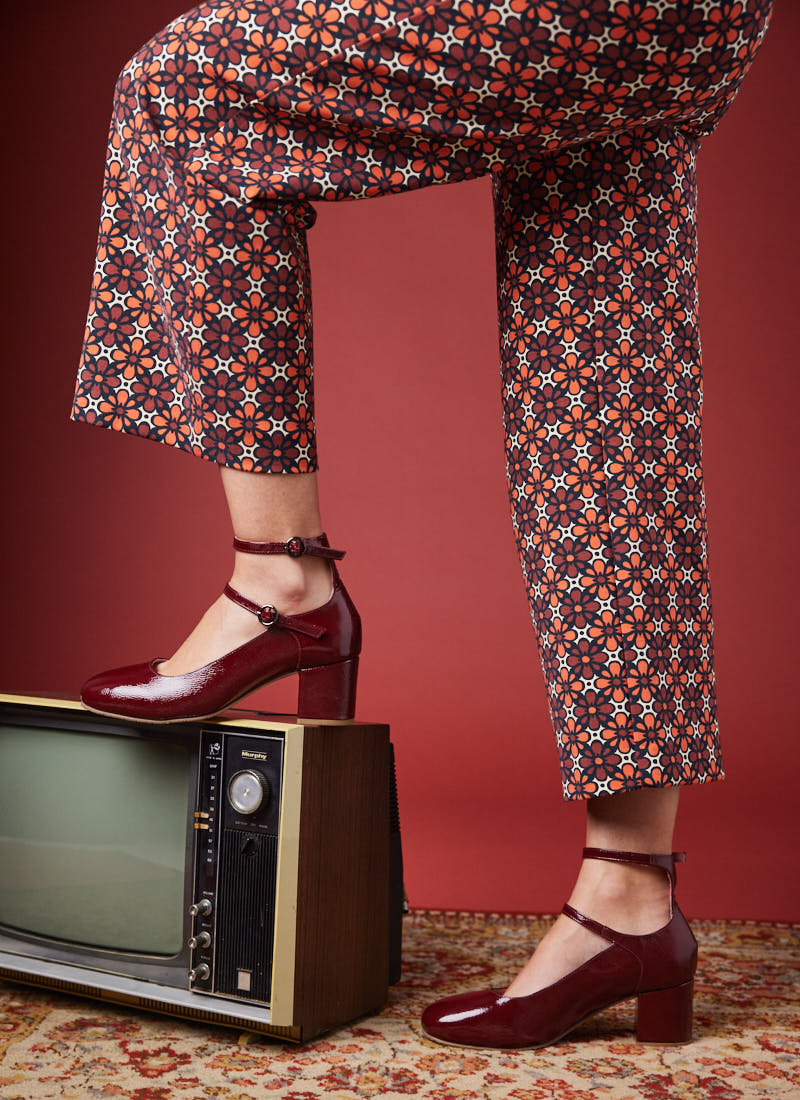 Rouen Patent Leather Mary Jane Shoes - Burgundy