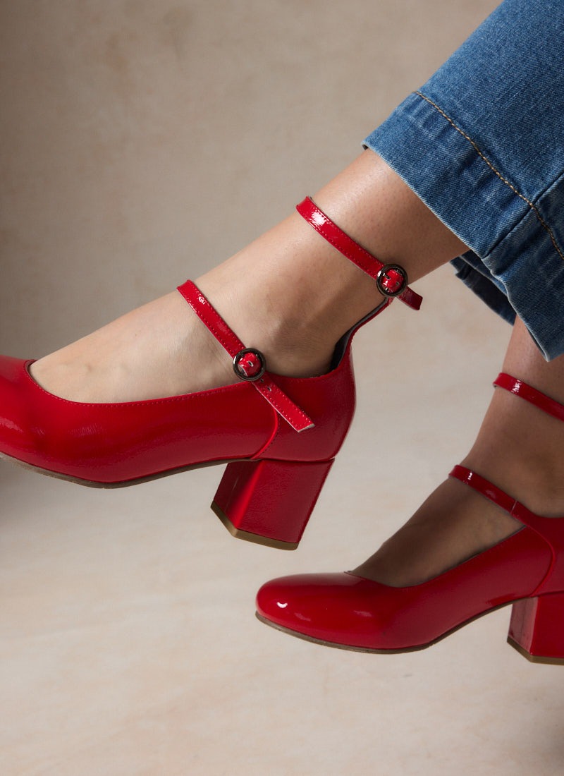 Rouen Patent Leather Mary Jane Shoes | Vintage-Inspired Red Square