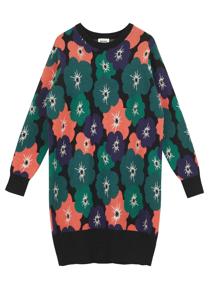 Sabina Floral Knitted Jumper Dress | Vintage-Inspired Oversized Floral Knitted  Dress | Joanie