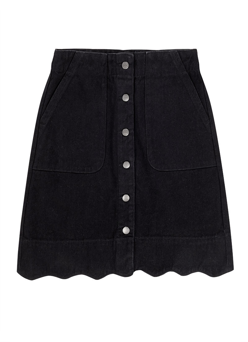 Sarah Black Scallop A-line Denim Skirt Model Product