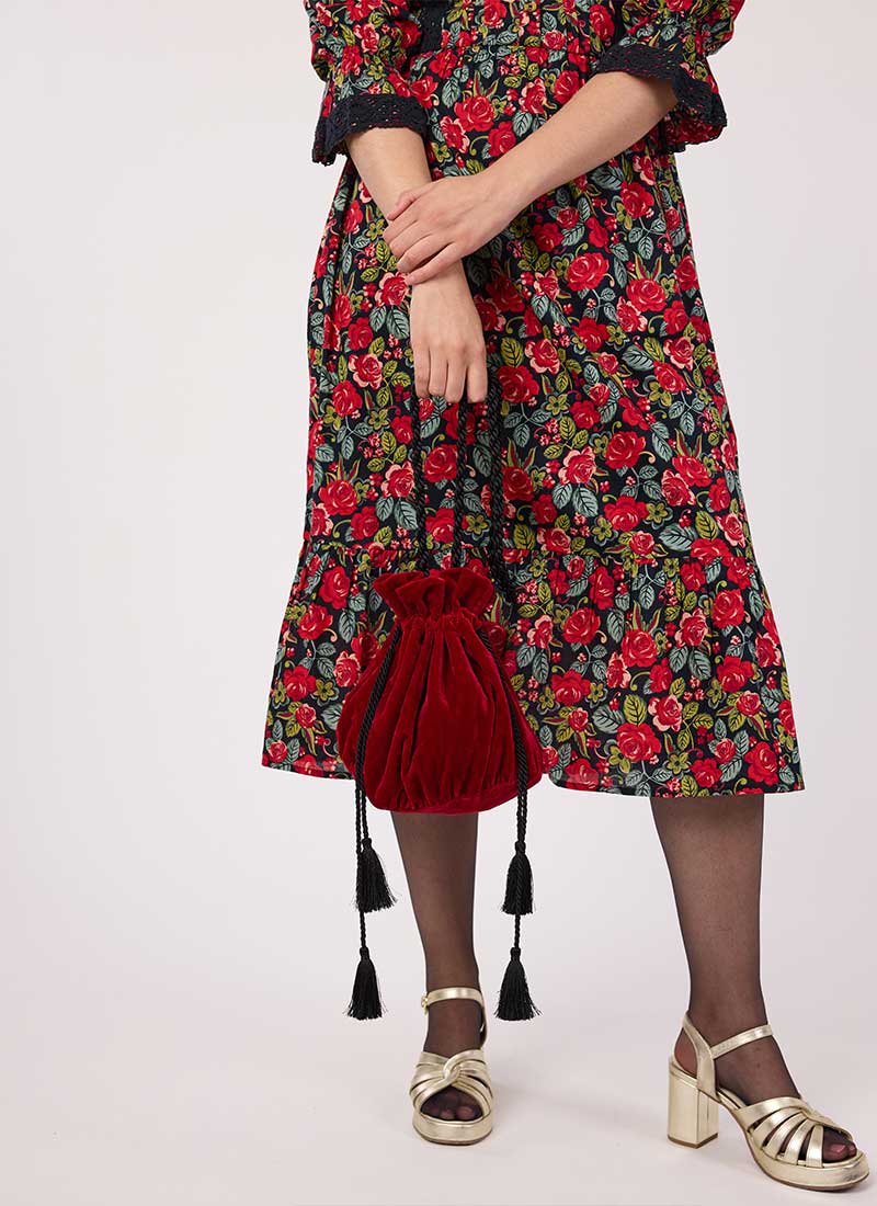 Filey Red Velvet Pouch Bag