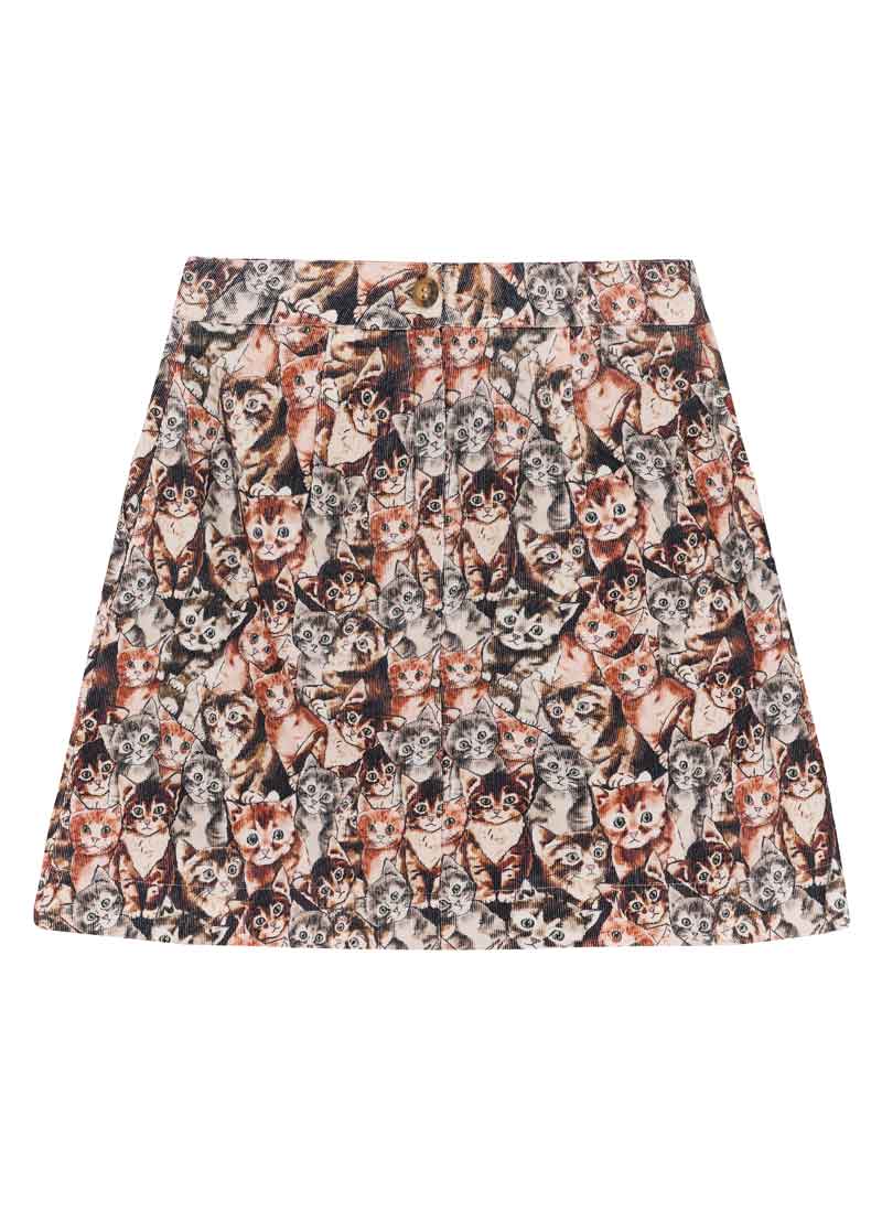 Scarlett Cat Tapestry Print Needlecord Skirt | Vintage-Inspired
