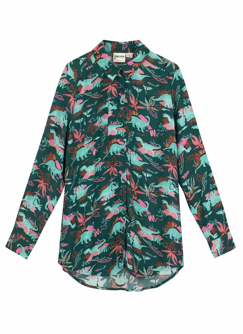 Sharon Dinosaur Print Oversized Shirt Vintage-Inspired Dino