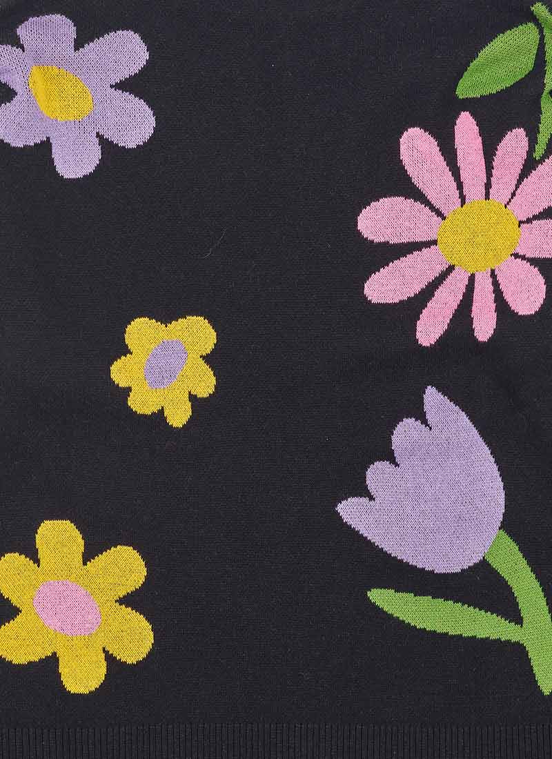 Shiloh Floral Placement Intarsia Oversized Knitted Jumper - Black