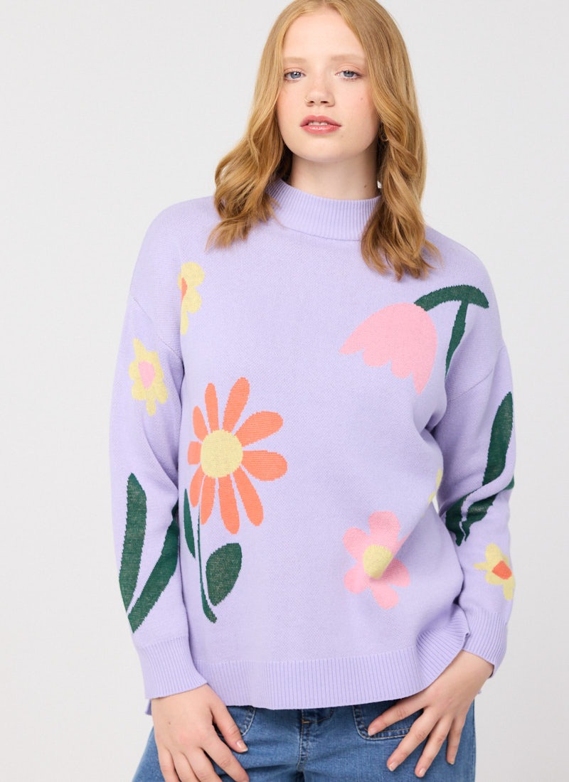 Shiloh Floral Placement Intarsia Oversized Knitted Jumper