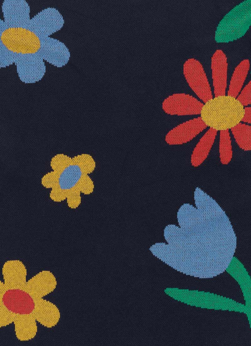 Shiloh Floral Placement Intarsia Oversized Knitted Jumper - Navy