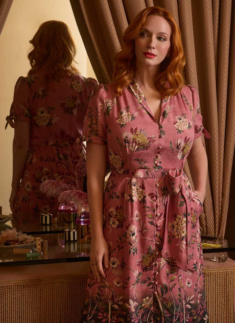 Christina Hendricks X Joanie - Wallflower Chinoiserie Floral Print Midi Tea Dress