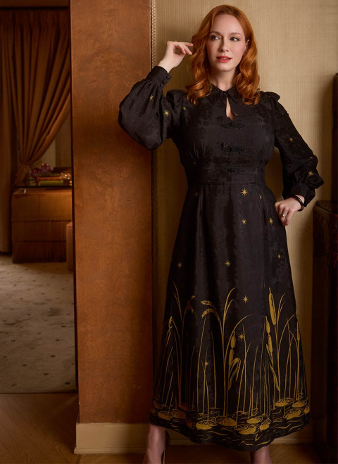 Christina Hendricks X Joanie - Bergamot Water Lily Border Print Midi Dress - Christina Front