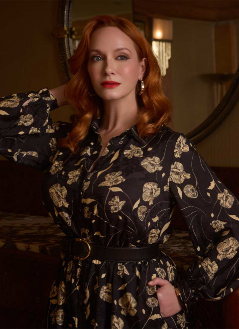Christina Hendricks X Joanie - Orange Blossom Poppy Print Midi Shirt Dress - Christina Front