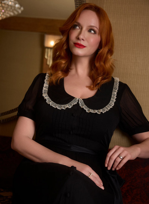 Christina Hendricks X Joanie - Peony Black Chiffon Peter Pan Collar Midi Dress