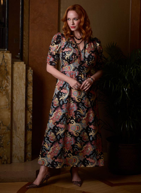 Christina Hendricks X Joanie - Flowering Jasmine Mythical Beasts Print Maxi Dress - Christina Front Full Length