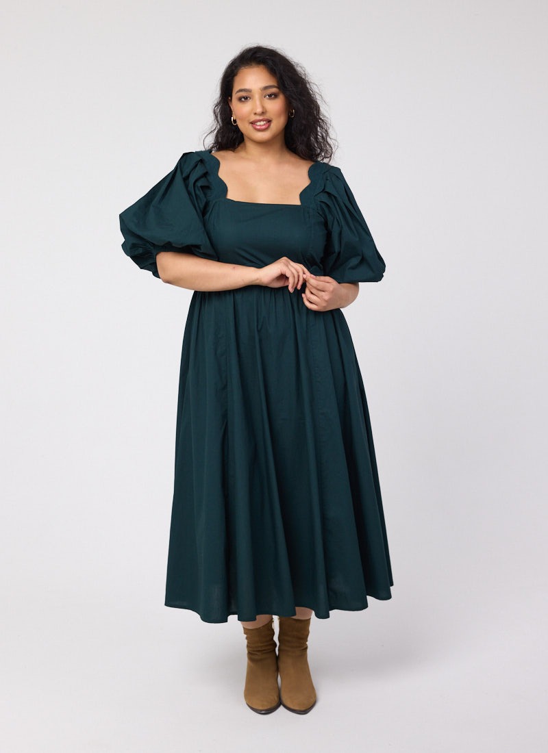slim fit dress slacks Lea Green Puff Sleeve Mini Dress