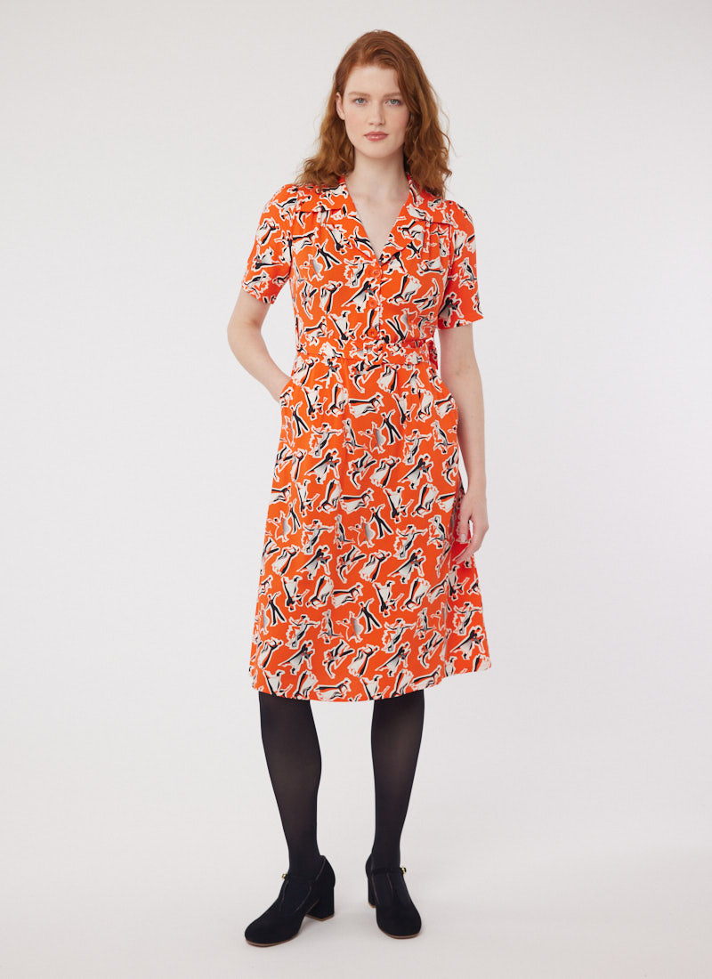 Tally Vintage Ballroom Print Midi Tea Dress