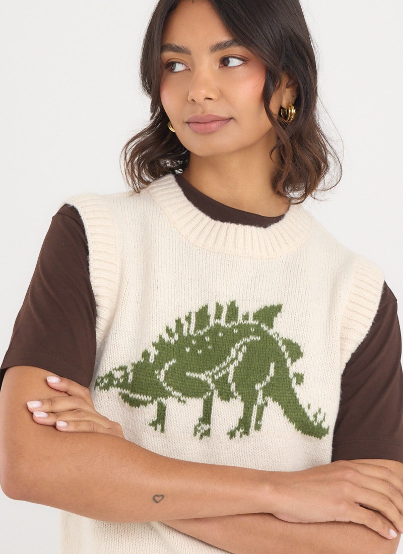 Tanya Dinosaur Intarsia High Neck Tank Top | Vintage-Inspired