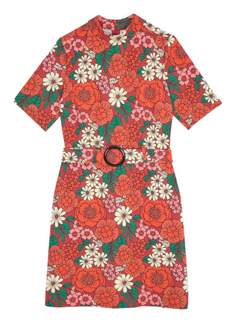 Tatum Vintage Floral Print Belted Dress - Product Front