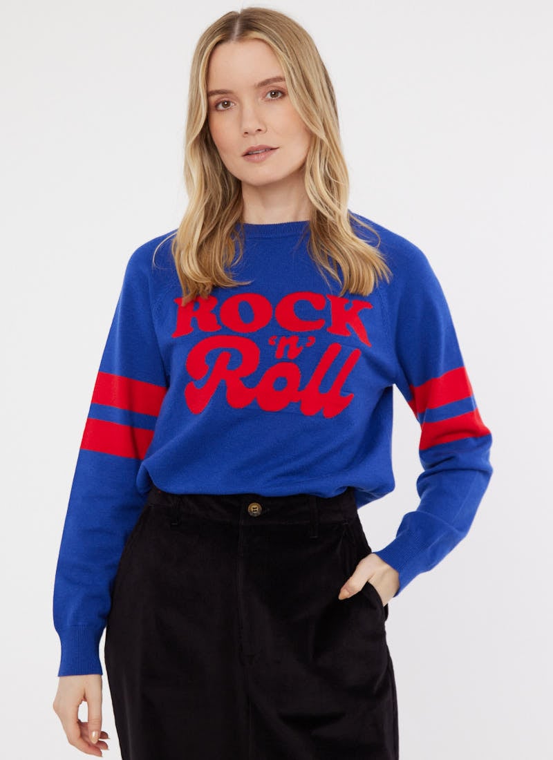 Tina Rock ‘N’ Roll Slogan Jumper - Blue-EXTRA EXTRA LARGE (UK 24-26) product