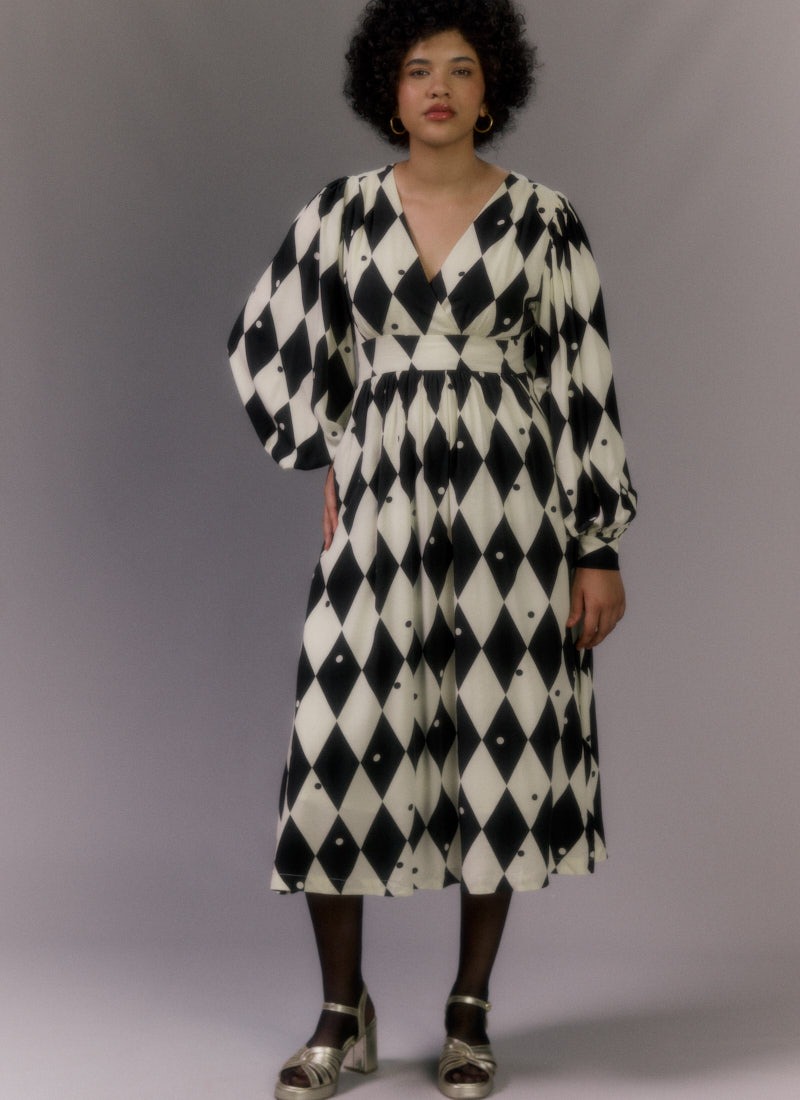 Tori Diamond Print Balloon Sleeve Midaxi Dress | Vintage