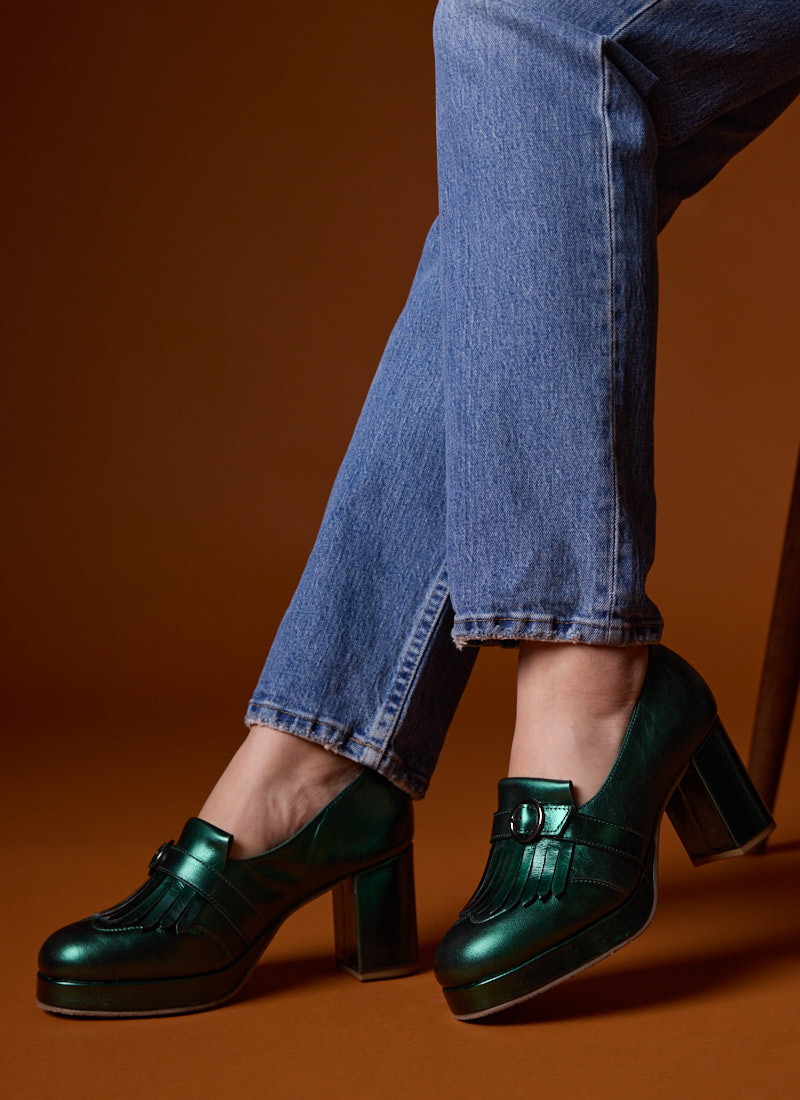 Toulouse Metallic Leather Platform Loafers - Green