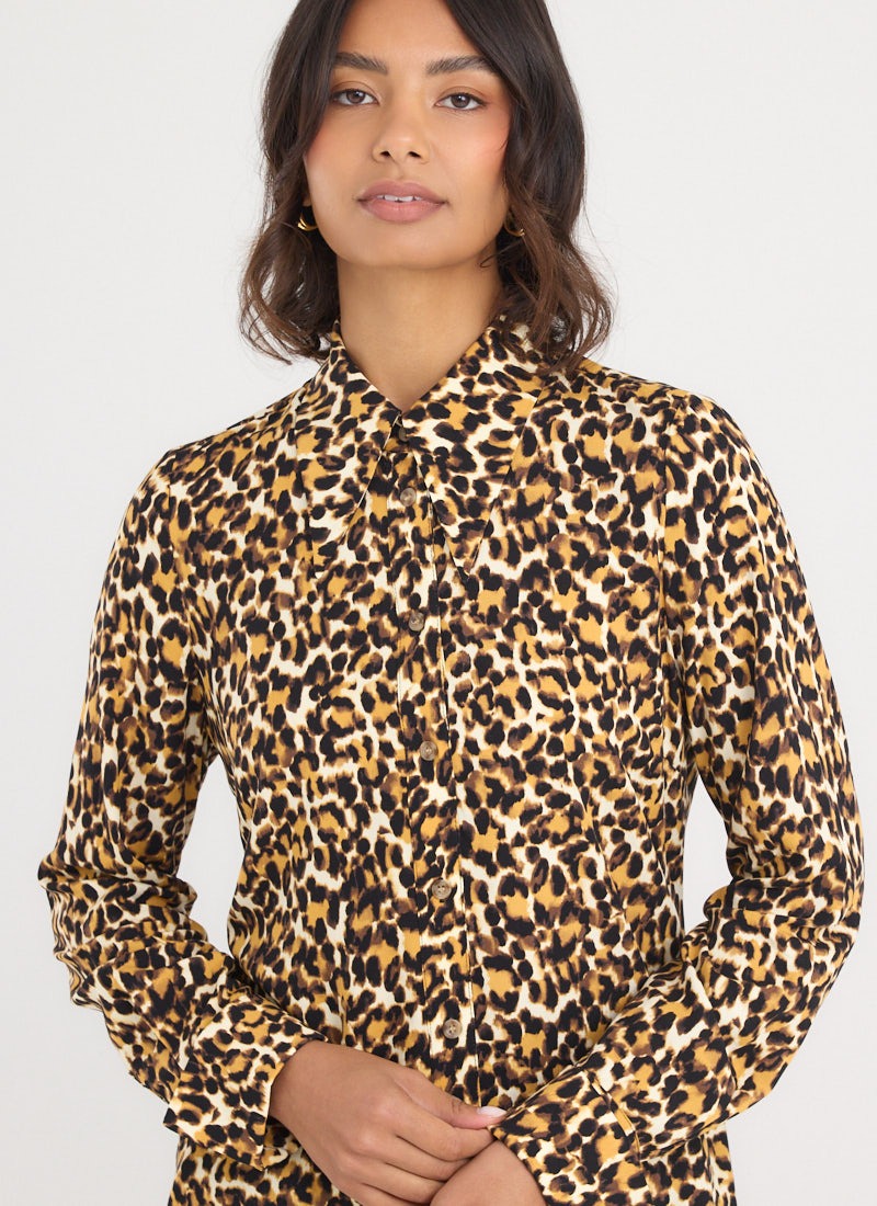 Velma Leopard Print Dagger Collar Blouse - Model Front