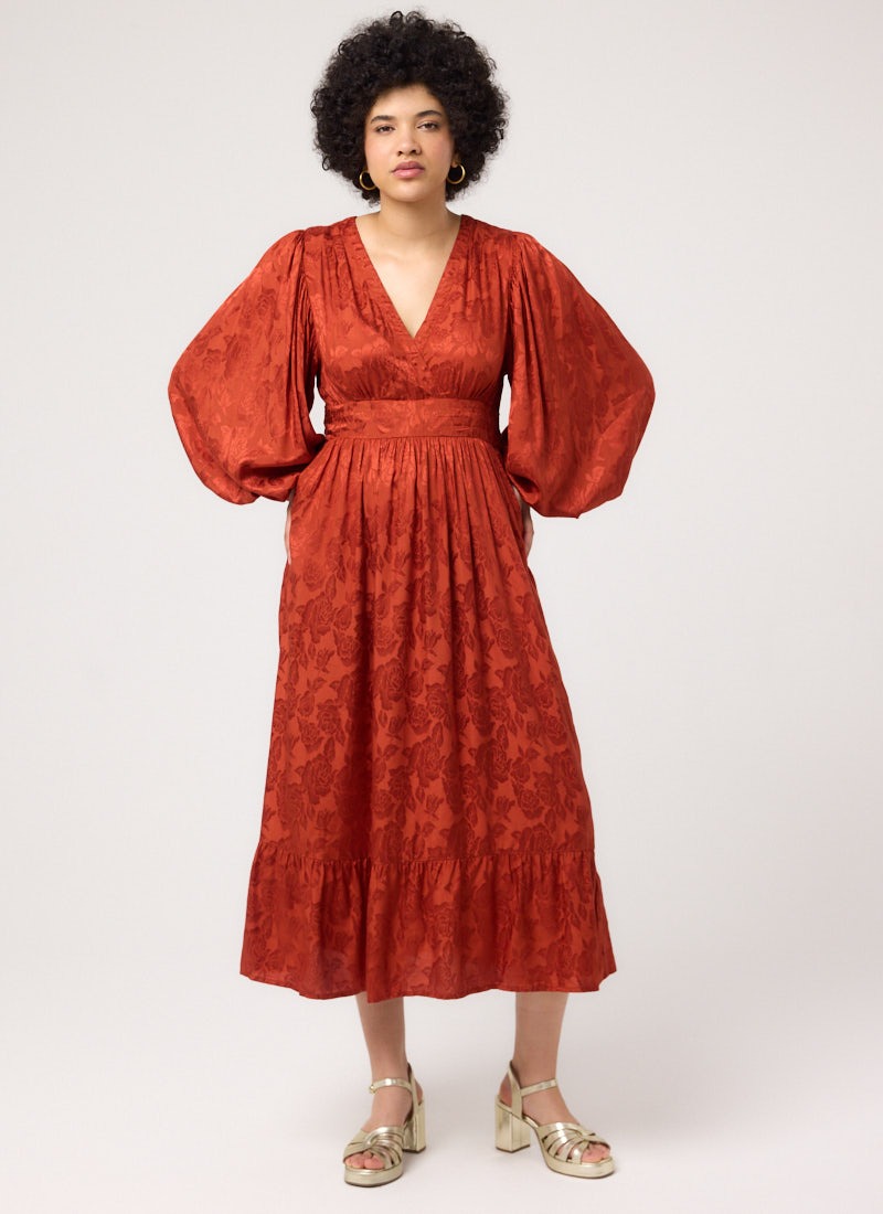 open lace back dress Red Petal Damask Drop Hem Dress – Rachel Riley US main image 0