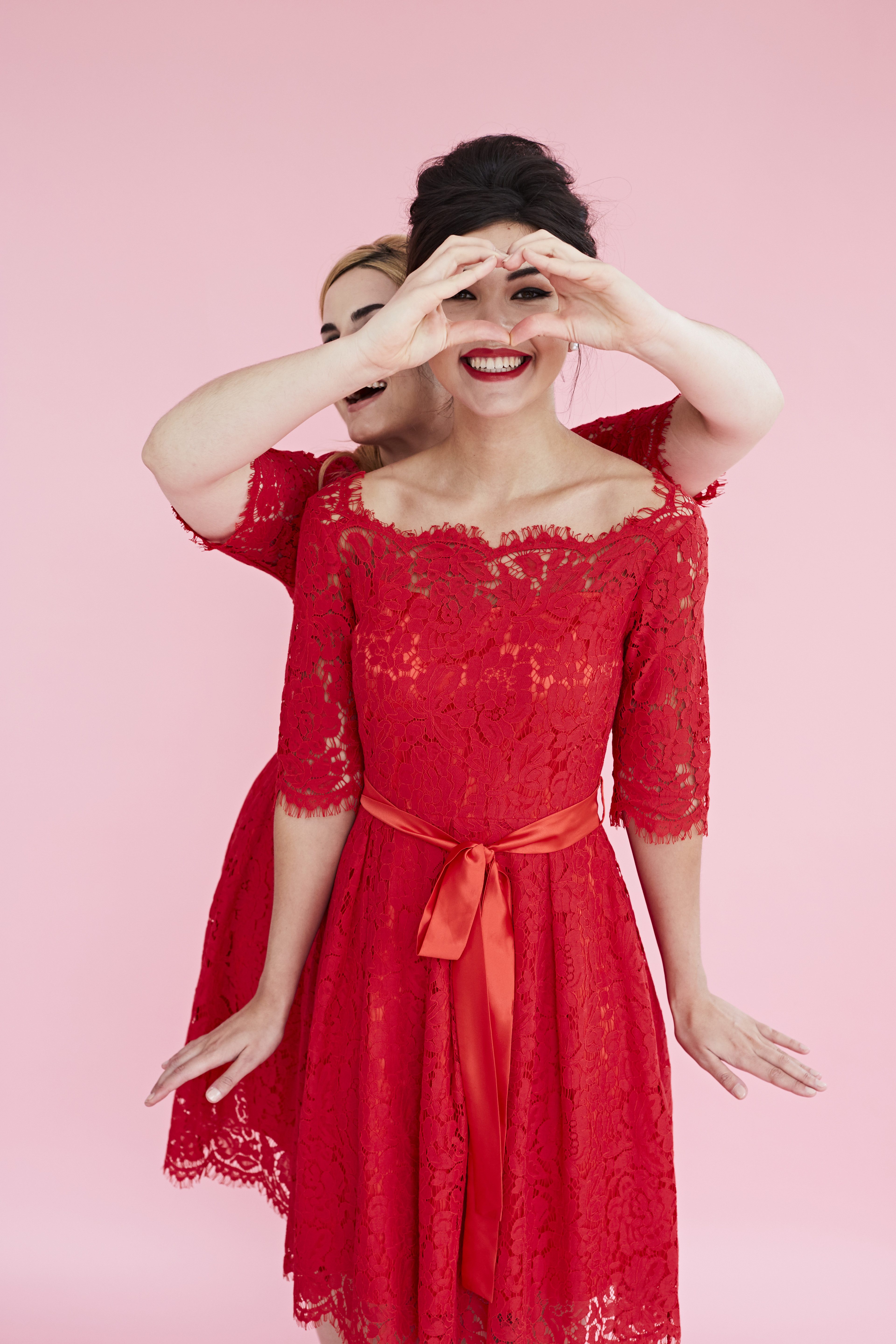 Audrina Red Lace Bardot Dress