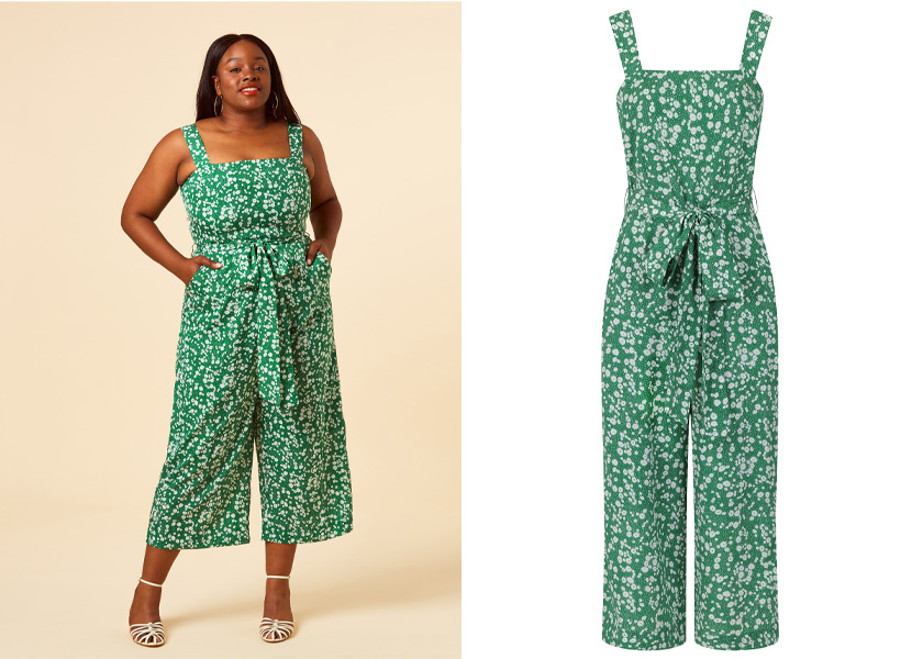 Joanie Clothing Graziana Ditsy Floral Print Jumpsuit Green 