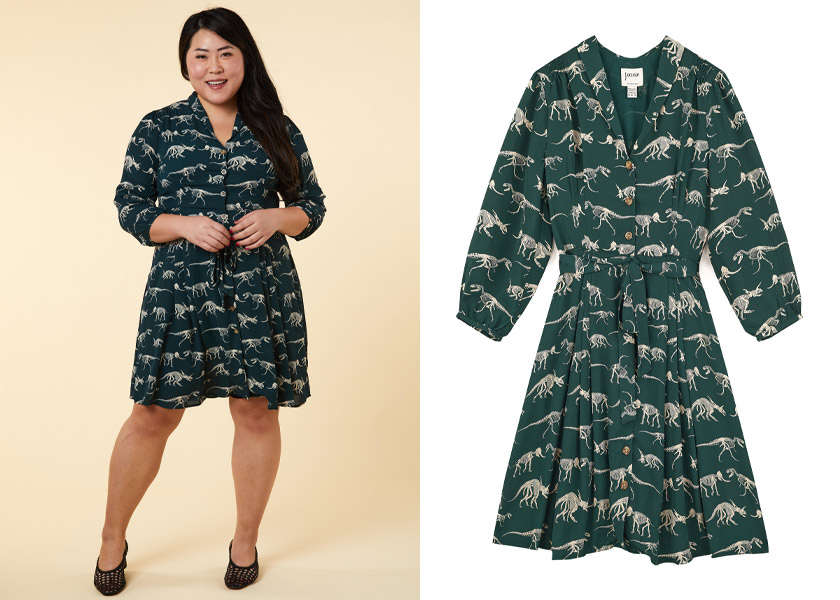 Joanie Clothing Barbara Dinosaur Print Dress in Sustainable fabric