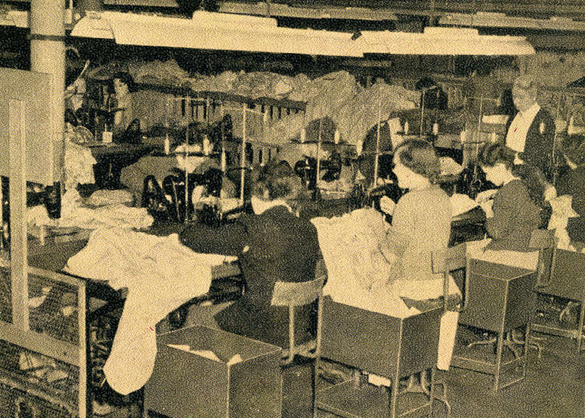 Garment workers sewing inside one of the Horrockses factories.